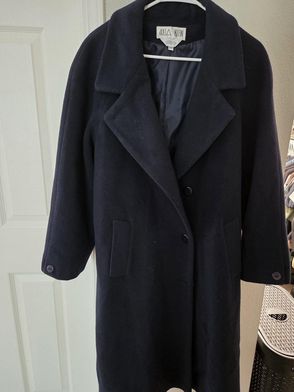 Women's Navy Wool Blend Long Coat